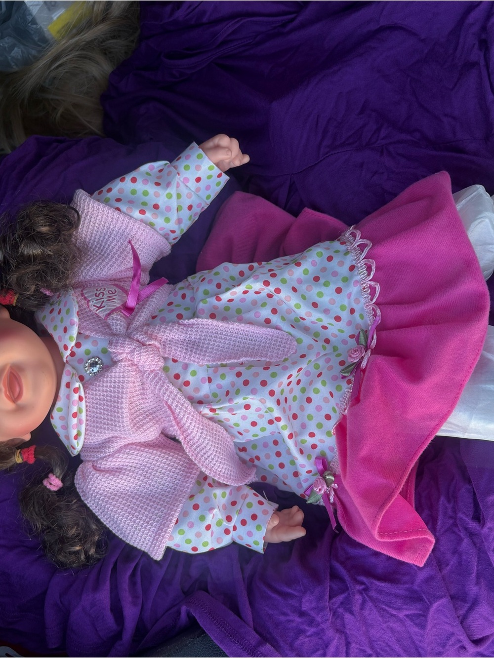 Baby doll in Pink Polka Dot Baby Doll Dress Set for Kids